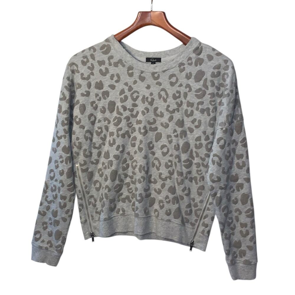 Rails Marlo Flocked Heather Grey Leopard Print Pullover Crewneck Sweatshirt - Picture 5 of 8